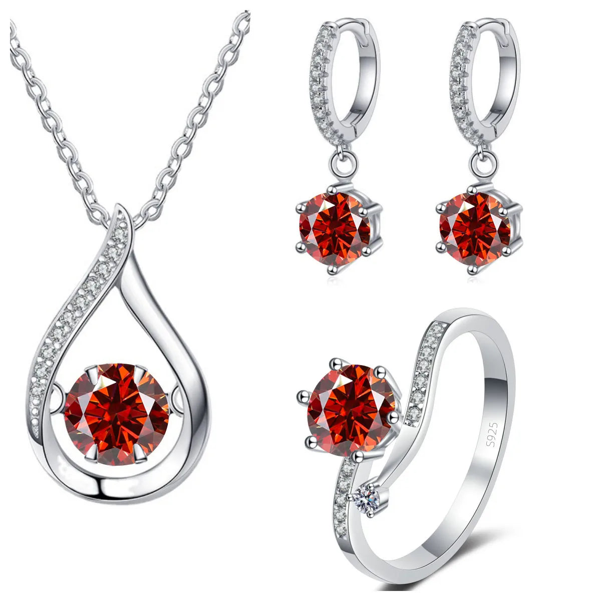 925 Silver Moissanite Jewelry Set – Solitaire Necklace, Ring & Stud Earrings for Men or Women