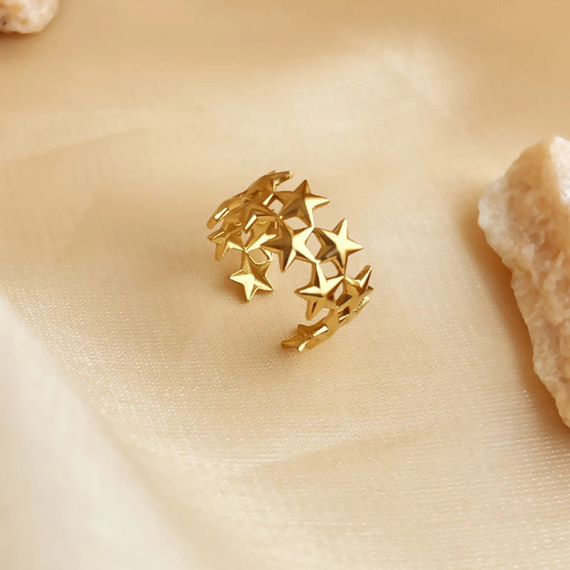 Double-Layer Star Ring – 2025 Gold Stainless Steel Waterproof Open Design for Women