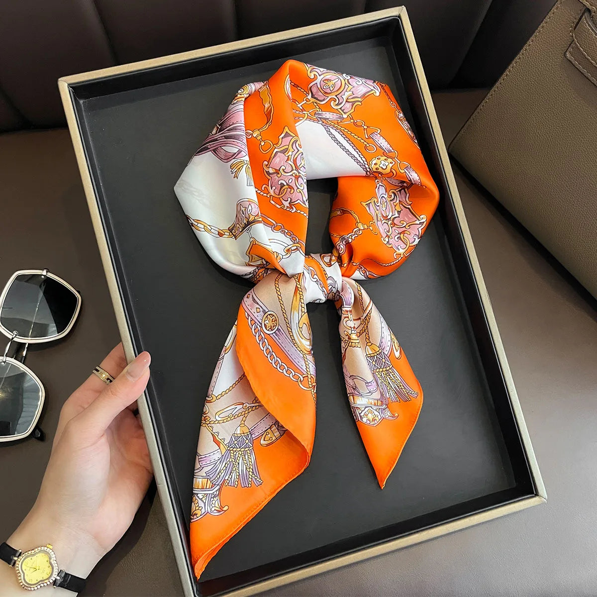 Printed Silk Scarf – Luxury Square Pashmina for Hair, Neck & Head Styling