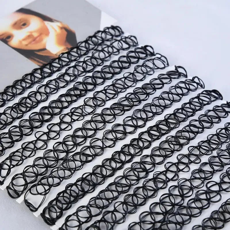 Vintage Black Braided Choker – Elastic Gothic Necklace for Punk Style Women