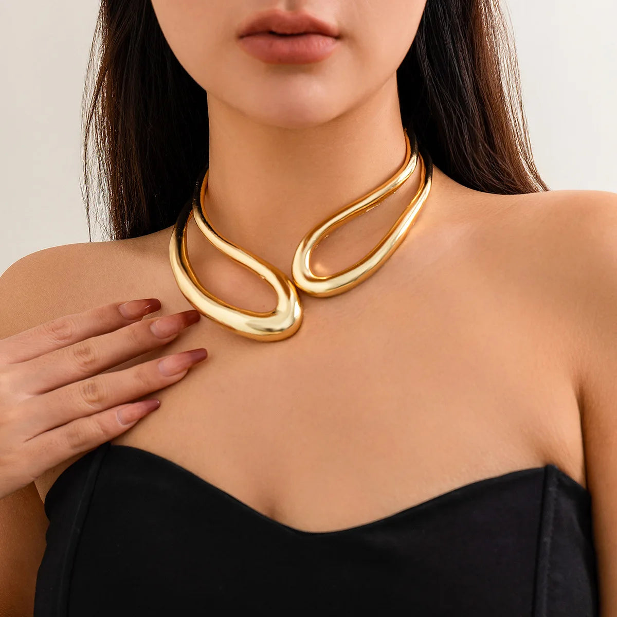 DIEZI Steampunk Irregular Clavicle Torques Necklace For Women Punk Gold Silver Color Statement Chokers Necklace Gift Jewelry