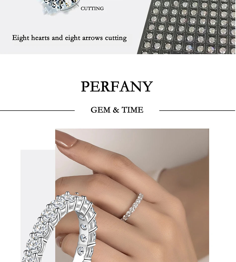 PERFANY 3 mm Full Moissanite Ring – S925 Silver Stackable Eternal Diamond-Style Luxury Band