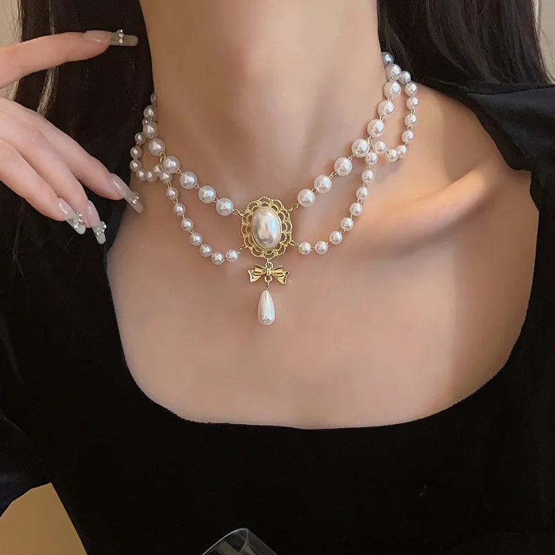 Baroque Pearl Choker – Luxury Triple-Layer Beaded Necklace for Weddings & Parties