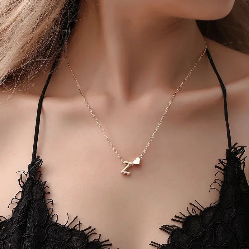 Tiny Heart Initial Necklace – Dainty Gold or Silver Letter Choker for Women