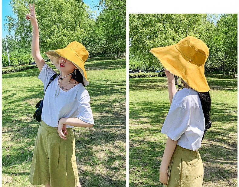 Wide Brim UPF 50+ Sun Hat – Double-Sided Anti-UV Beach & Hiking Cap for Women