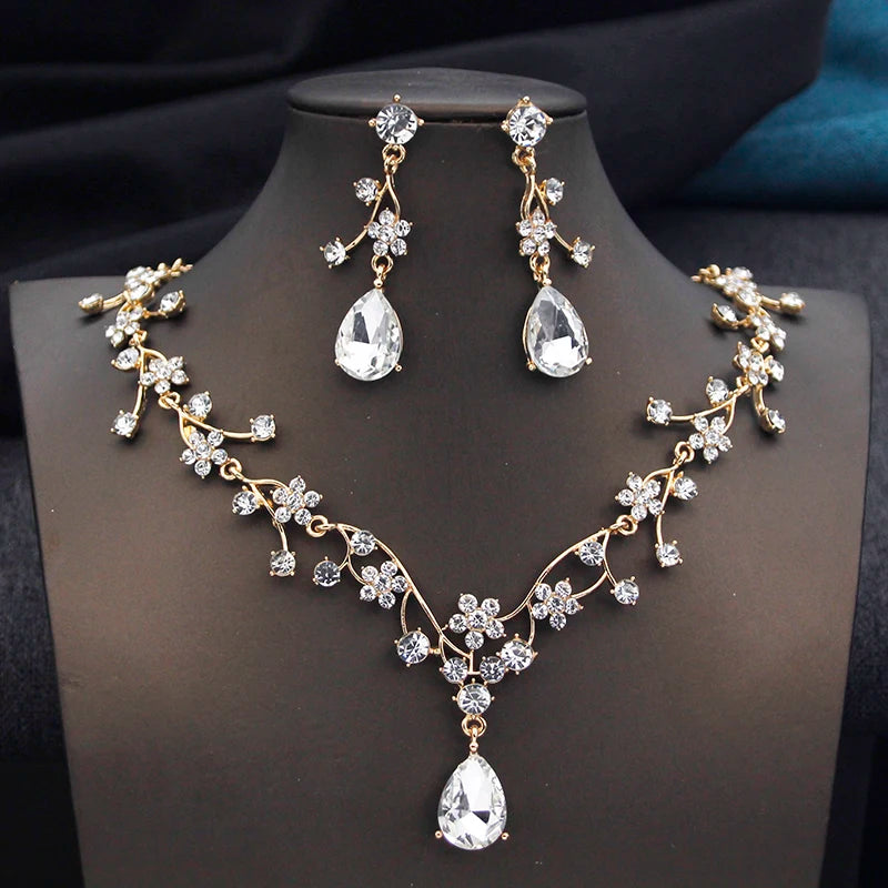 Rhinestone Water Drop Bridal Set – Sparkling Choker Necklace & Earrings for Brides