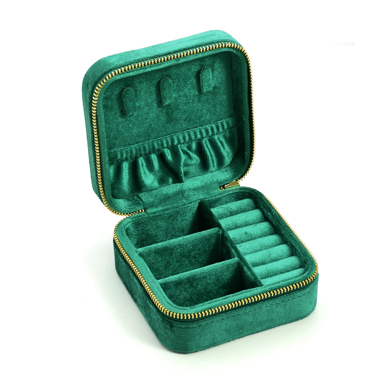 TAIMY Vintage Velvet Jewelry Box – Retro Green Travel Ring Case with Mirror