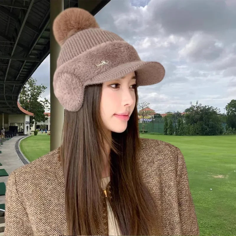 Winter Ear-Wing Knit Baseball Cap – Warm 2024 Windproof Ponytail Hat for Women