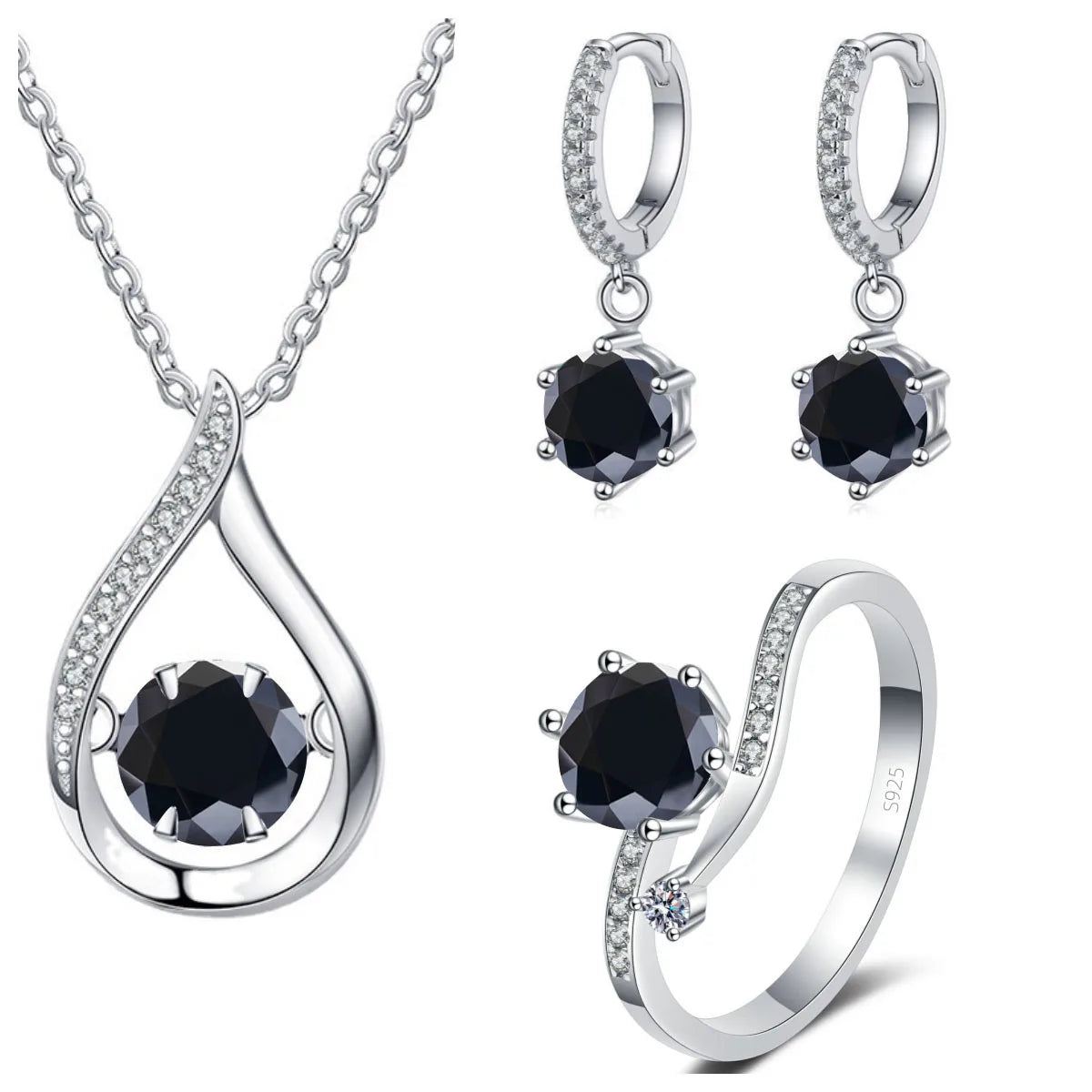 925 Silver Moissanite Jewelry Set – Solitaire Necklace, Ring & Stud Earrings for Men or Women