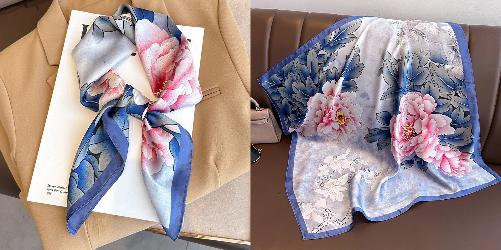 Luxury Floral Silk Scarf – Soft Satin Square Wrap for Hair, Neck & Hijab