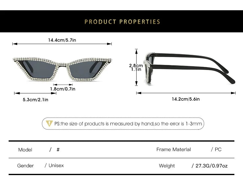 Diamond-Accent Cat Eye Sunglasses – Trendy Hip-Hop Style for Women
