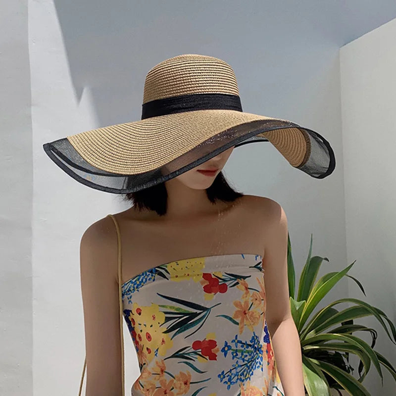 Big Brim Beach Sun Hat – Foldable Straw UV-Cut Visor for Women, Vintage Summer Style