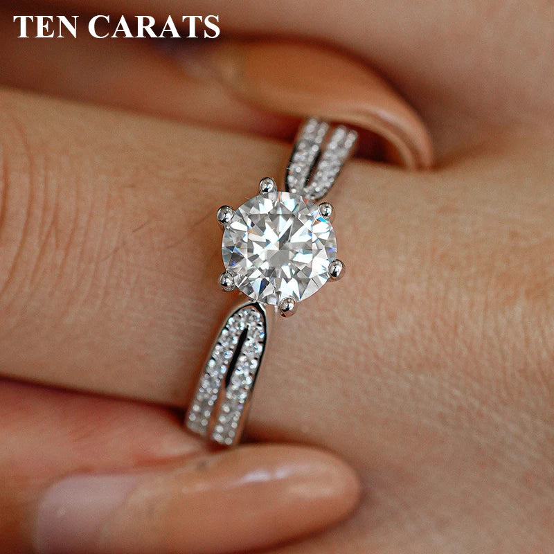 TEN CARATS 1 ct Moissanite Ring – Elegant Round-Cut Sparkle in 925 Sterling Silver for Engagements