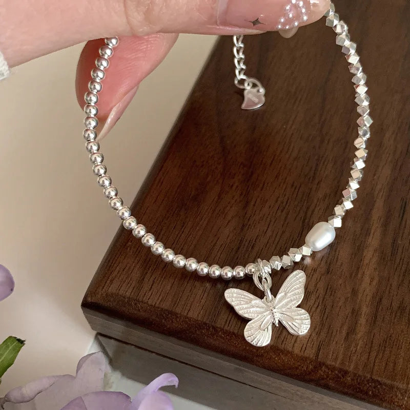 VENTFILLE 925 Silver Butterfly Bracelet – Cute Beaded String Design for Girls