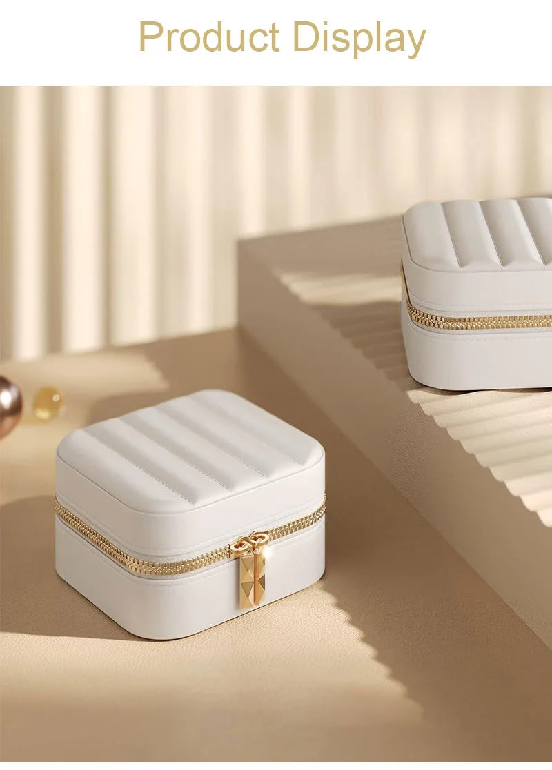 Mini Travel Jewelry Case with Mirror – Compact Organizer for Rings, Earrings & Necklaces