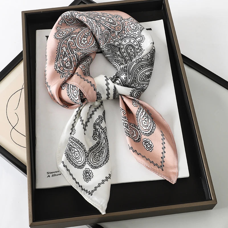 Printed Silk Scarf – Luxury Square Pashmina for Hair, Neck & Head Styling
