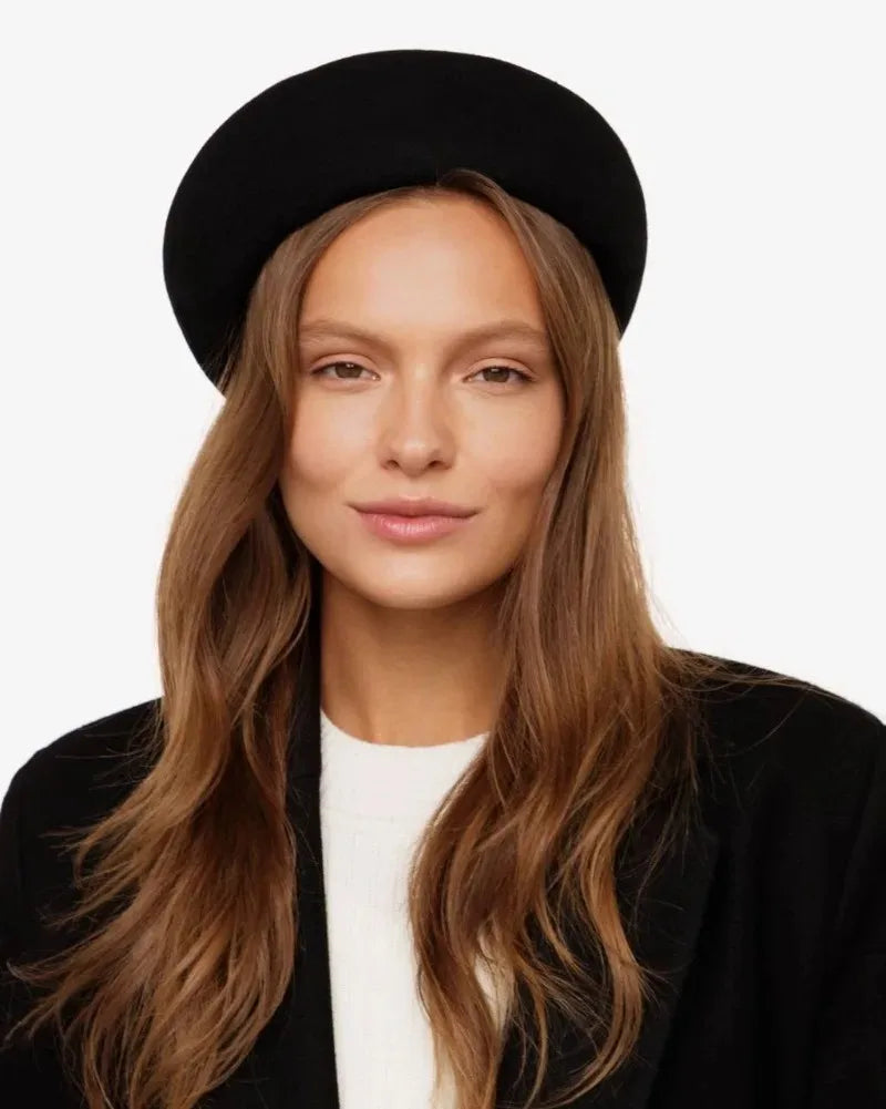 Vintage Wool Felt Beret – Elegant Hard-Top Pillbox Fedora for Weddings & Cocktail Parties
