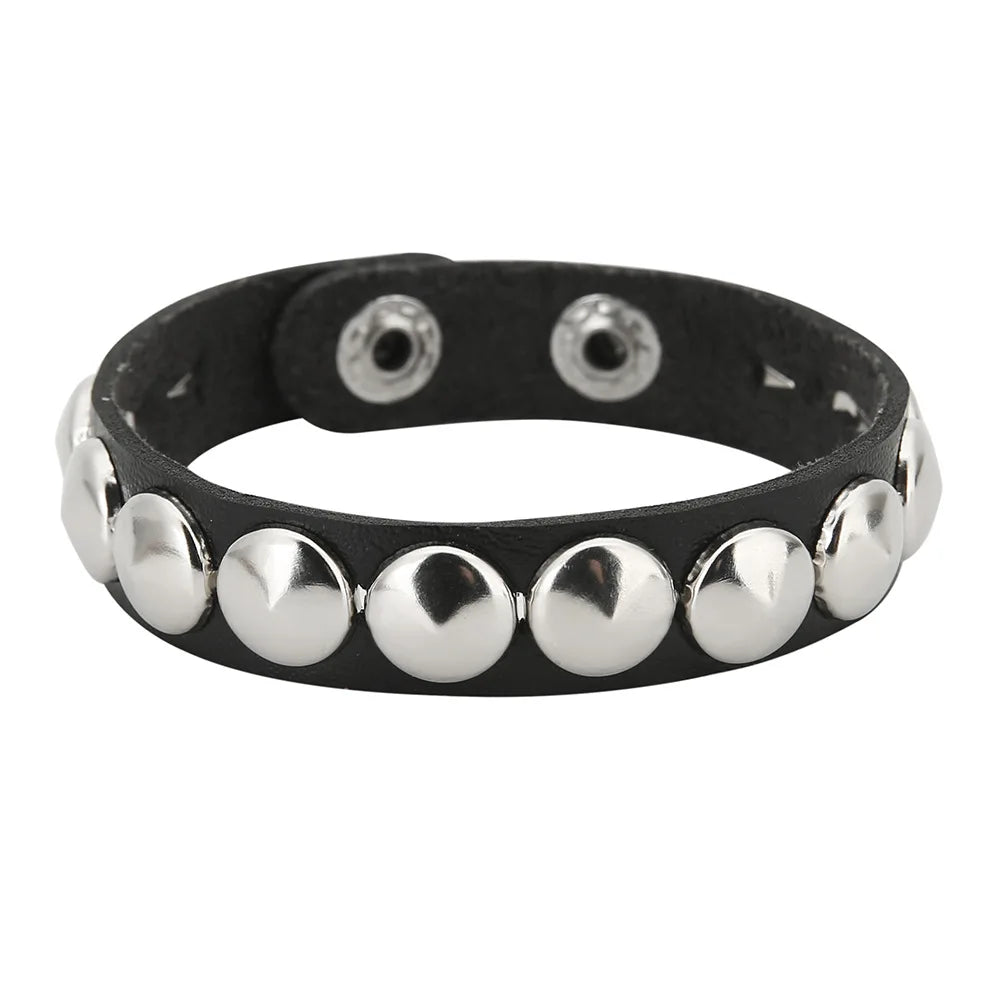 Punk Studded Leather Bracelet – Adjustable Gothic Rivet Cuff for Men & Women