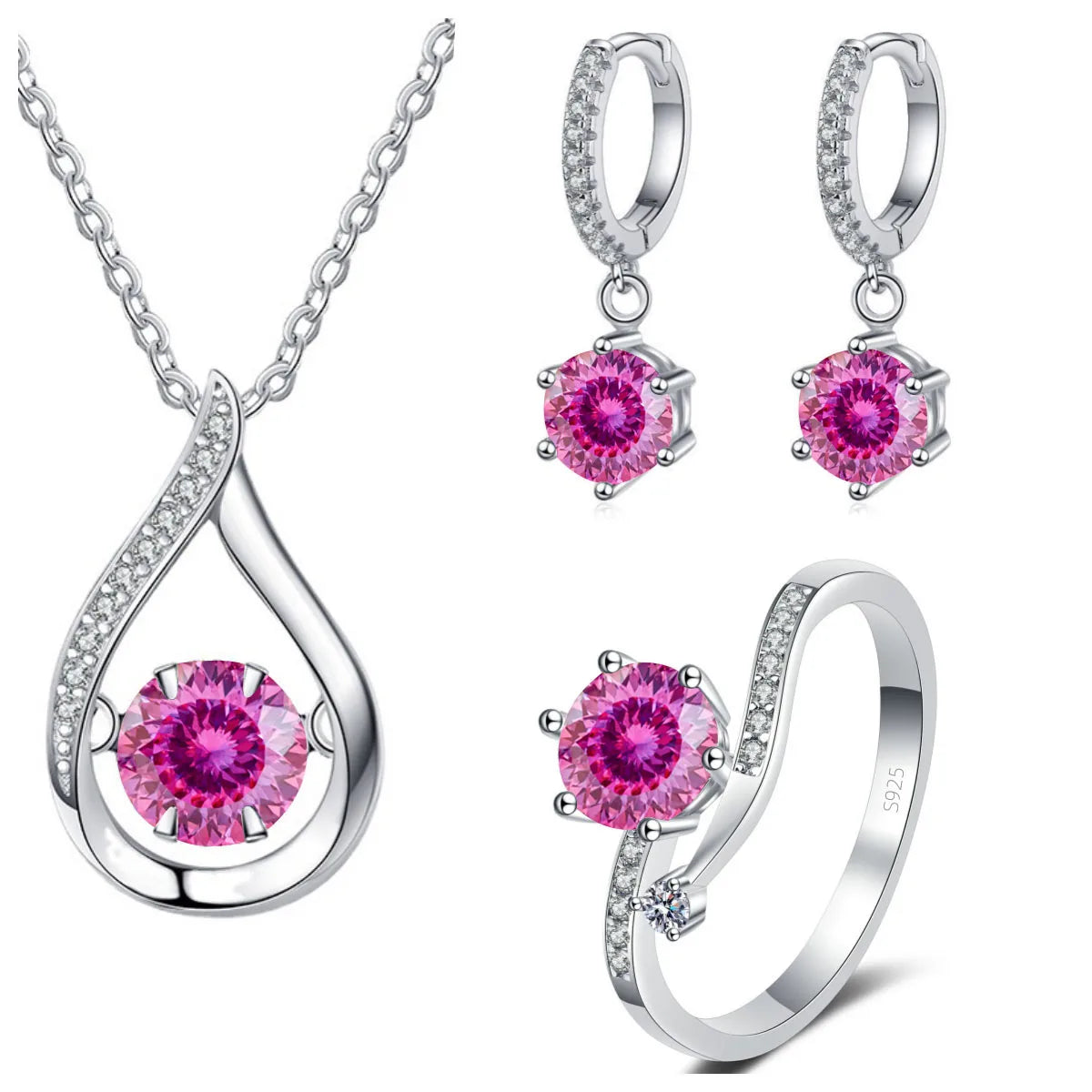 925 Silver Moissanite Jewelry Set – Solitaire Necklace, Ring & Stud Earrings for Men or Women
