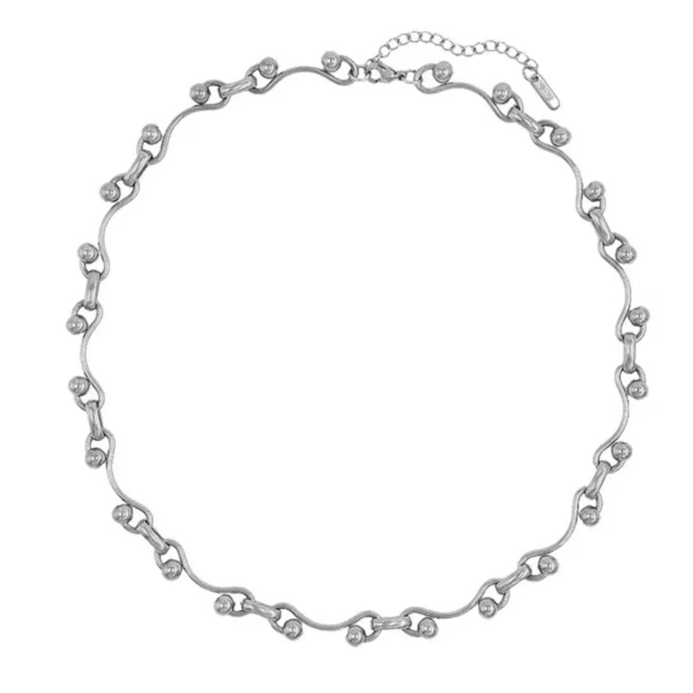 Y2K Wave Ball Chain Necklace – Stainless Steel Punk Grunge Style for Women & Men
