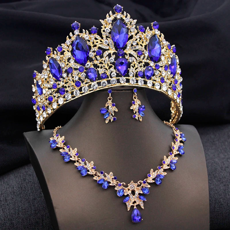 Bridal Green Crystal Tiara Set – Elegant Crown, Necklace & Earrings for Weddings and Prom