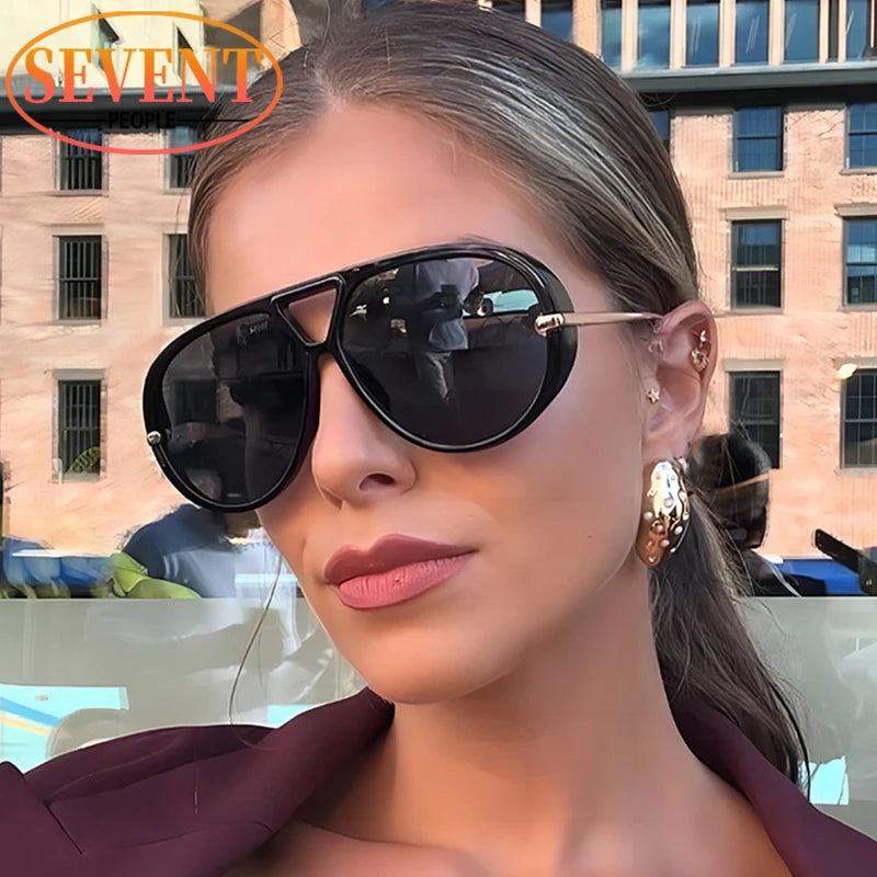 Oversized Oval Pilot Sunglasses – 2025 Luxury Metal Frame UV400 Vintage Shield Style