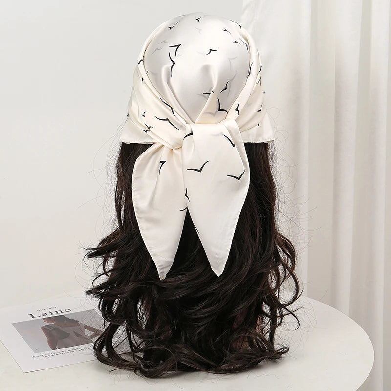 Bohemian Floral Silk Scarf – Tropical Print Square Satin Wrap for Hair, Neck & Hijab