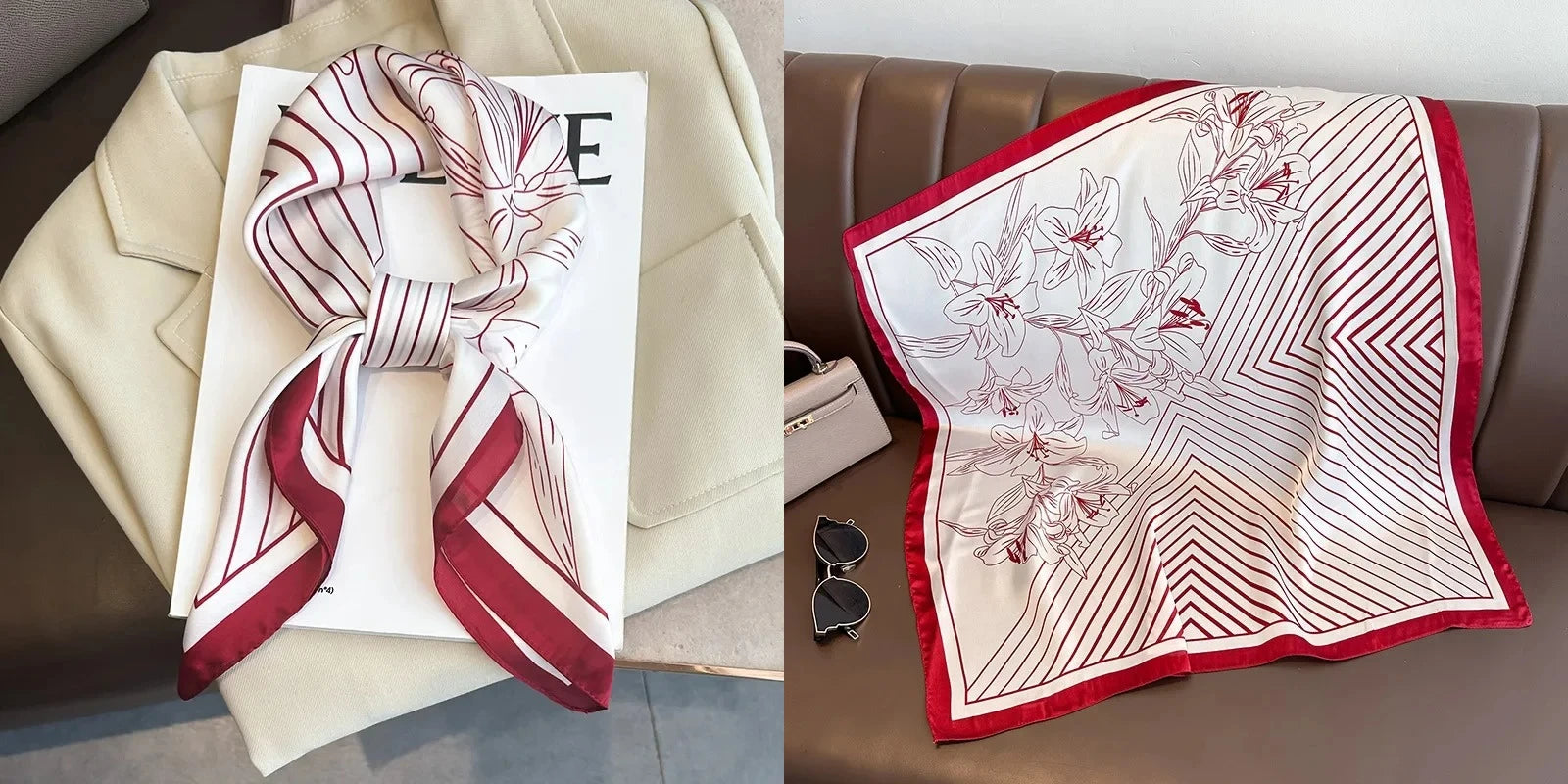 Luxury Floral Silk Scarf – Soft Satin Square Wrap for Hair, Neck & Hijab