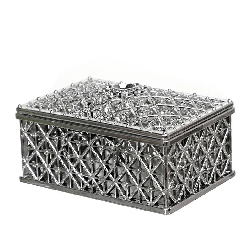 2-Piece Mini Treasure Jewelry Boxes – Silver Hollow Flower Cases for Rings, Earrings & Necklaces