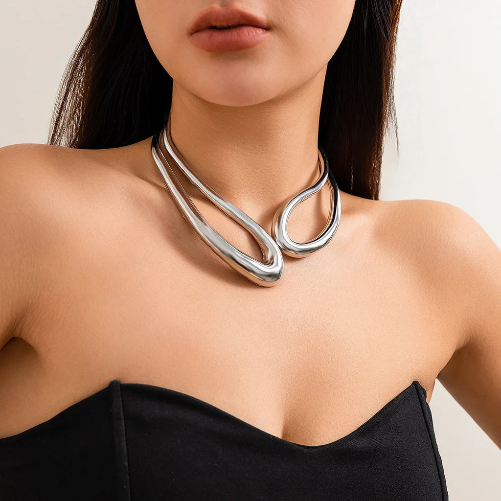 DIEZI Steampunk Irregular Clavicle Torques Necklace For Women Punk Gold Silver Color Statement Chokers Necklace Gift Jewelry