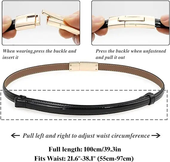 Skinny Genuine Leather Belt – Slim Adjustable Dress Waist Belt with Alloy Buckle