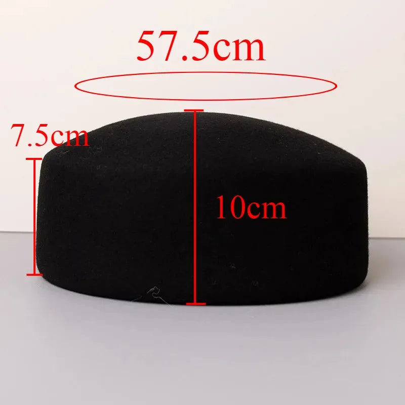 Vintage Wool Felt Beret – Elegant Hard-Top Pillbox Fedora for Weddings & Cocktail Parties