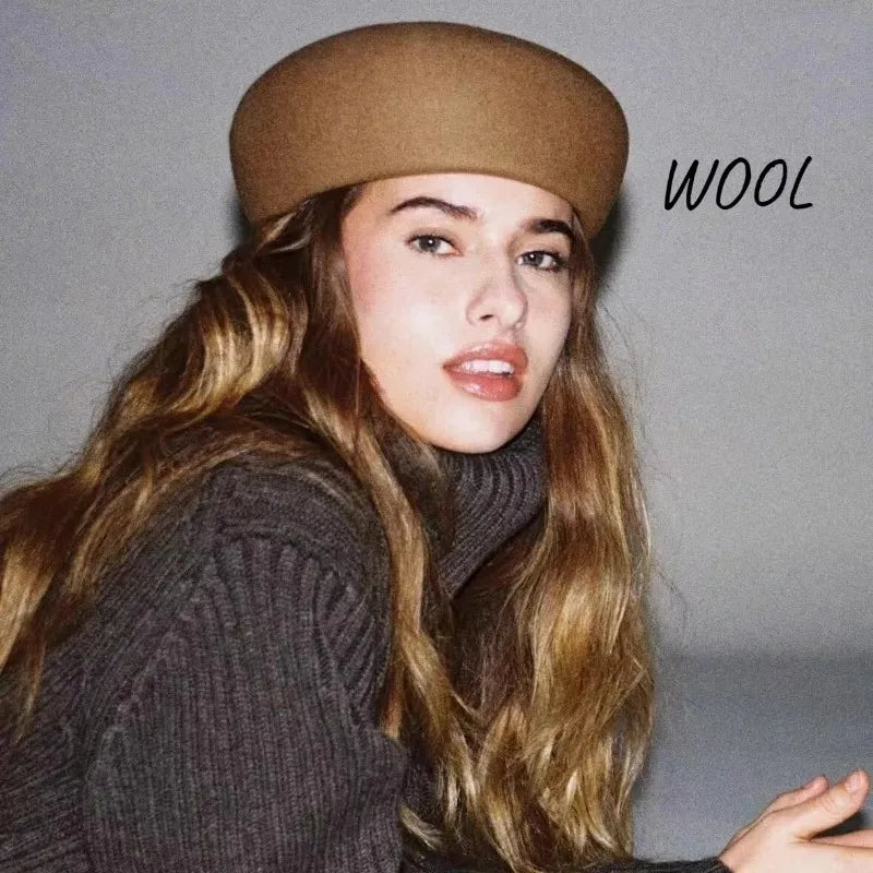 Vintage Wool Felt Beret – Elegant Hard-Top Pillbox Fedora for Weddings & Cocktail Parties