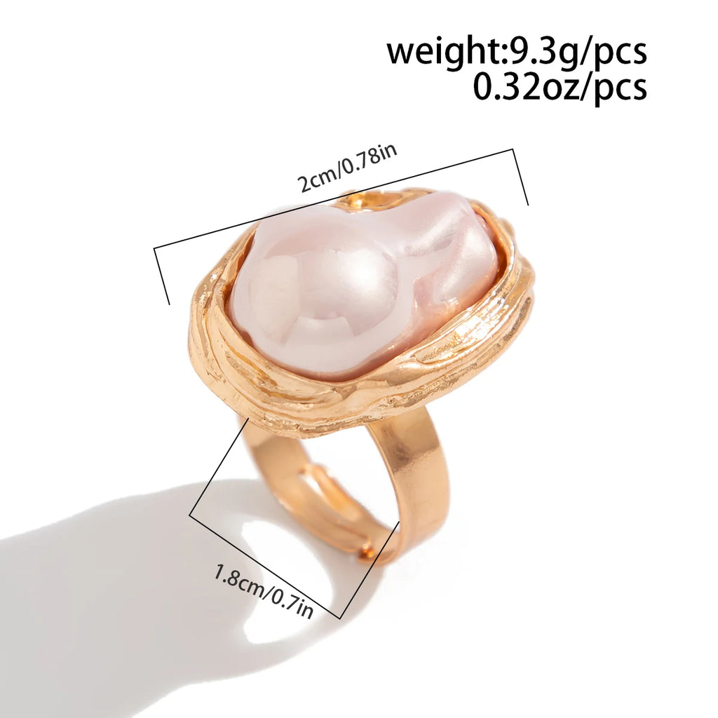 Lacteo Punk Baroque Pearl Ring – Adjustable Alloy Open Design for Weddings & Banquets