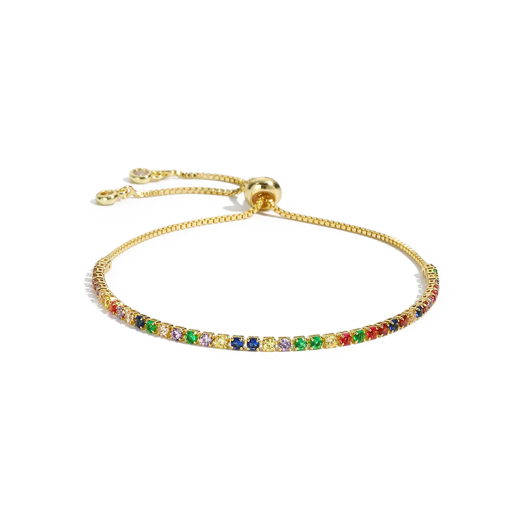 2 mm Adjustable Rainbow Tennis Bracelet – Colorful Zircon Charm for Women