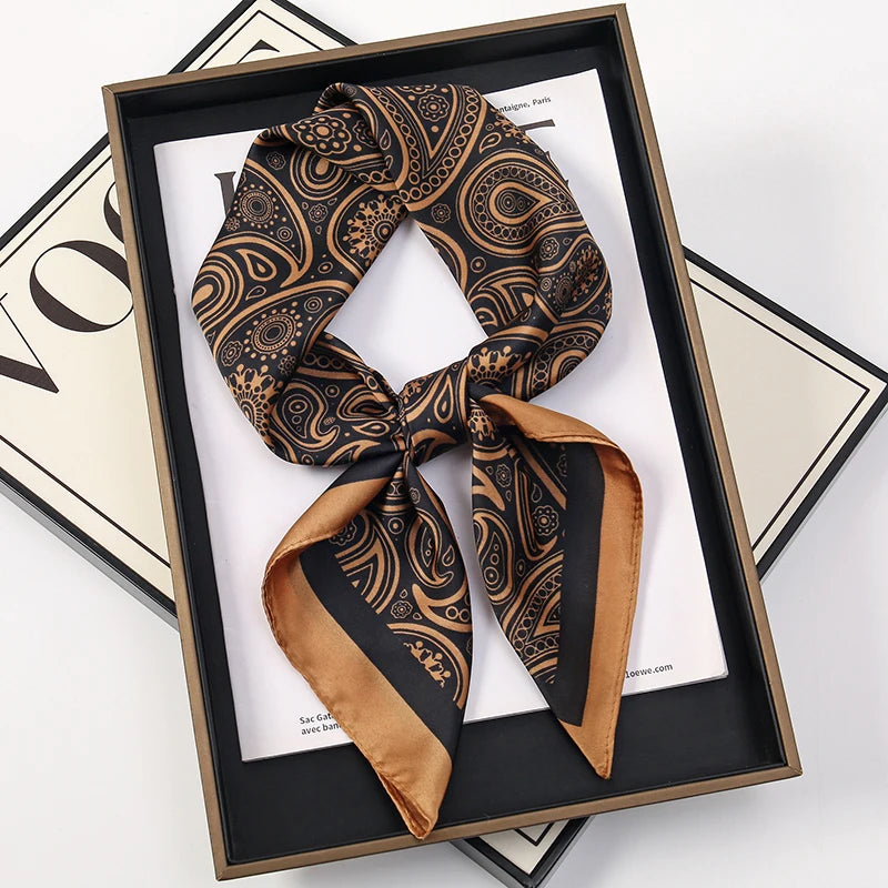 Bohemian Floral Silk Scarf – Luxury Square Satin Wrap for Hair, Neck & Hijab