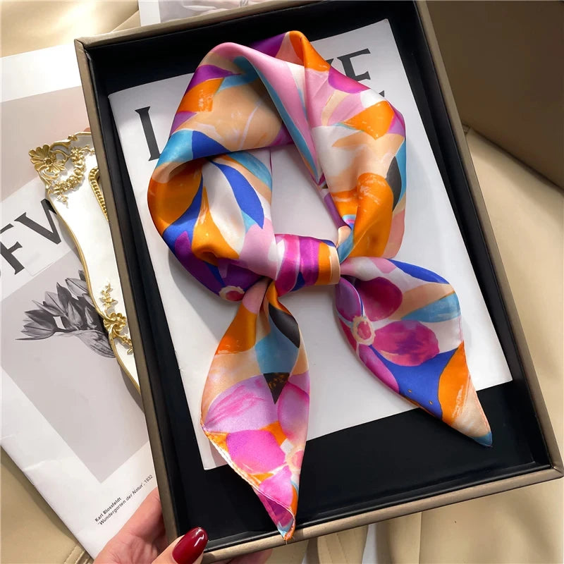 Luxury Square Silk Scarf – Elegant Satin Hijab & Headband Wrap for Women
