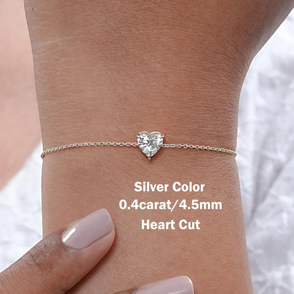 Solitaire Moissanite Bracelet – Pear, Marquise or Heart Cut in 18K-Plated S925 Silver with Certificate