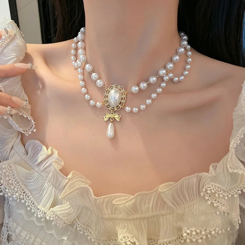 Baroque Pearl Choker – Luxury Triple-Layer Beaded Necklace for Weddings & Parties