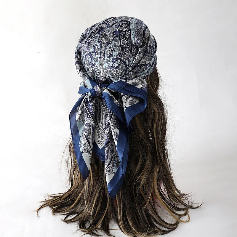 Bohemian Floral Silk Scarf – Luxury Square Satin Wrap for Hair, Neck & Hijab