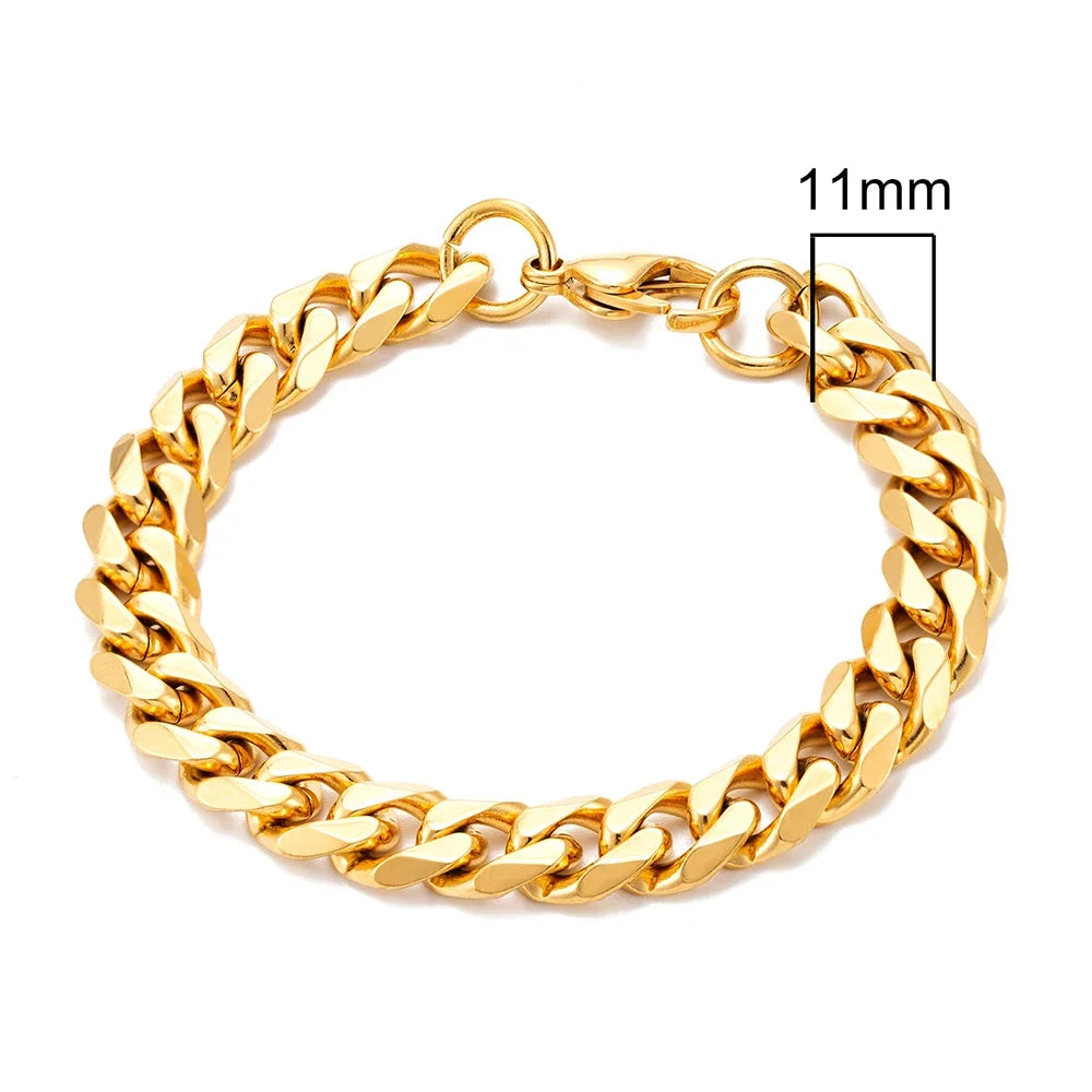 MKENDN Punk Cuban Link Bracelet – 3–11 mm Stainless Steel Biker Chain for Men & Women
