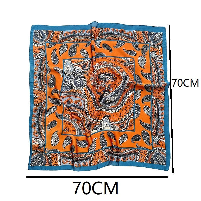 Luxury Silk Square Scarf – Designer Satin Neckerchief for Hair, Purse & Head Styling