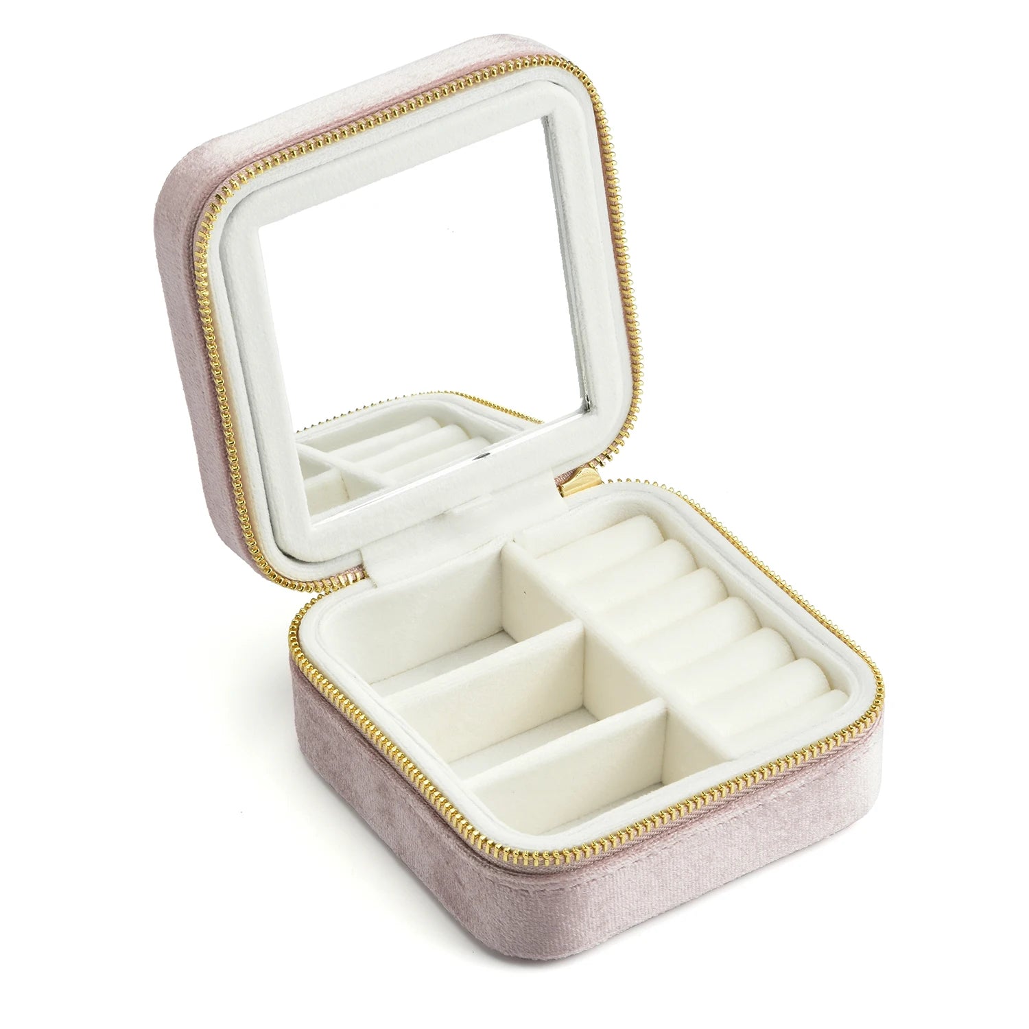 TAIMY Vintage Velvet Jewelry Box – Retro Green Travel Ring Case with Mirror