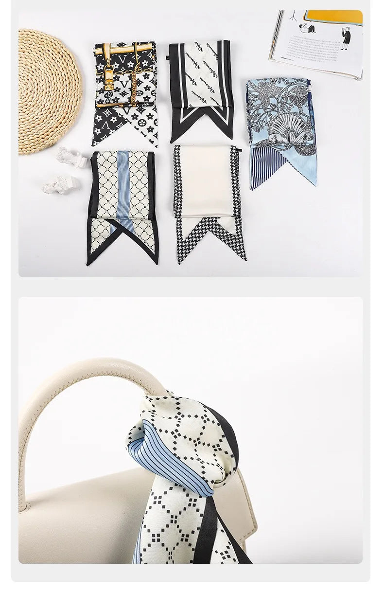 Luxury Horse Print Silk Ribbon Scarf – Thin Long Accessory for Bags, Hair & Neck