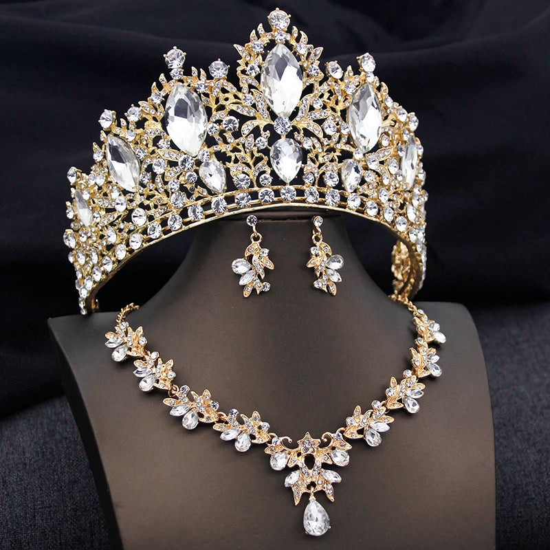 Bridal Green Crystal Tiara Set – Elegant Crown, Necklace & Earrings for Weddings and Prom