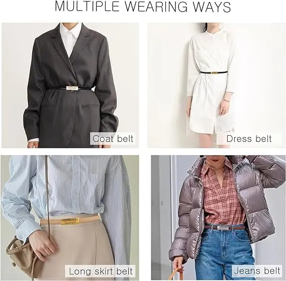 Skinny Genuine Leather Belt – Slim Adjustable Dress Waist Belt with Alloy Buckle