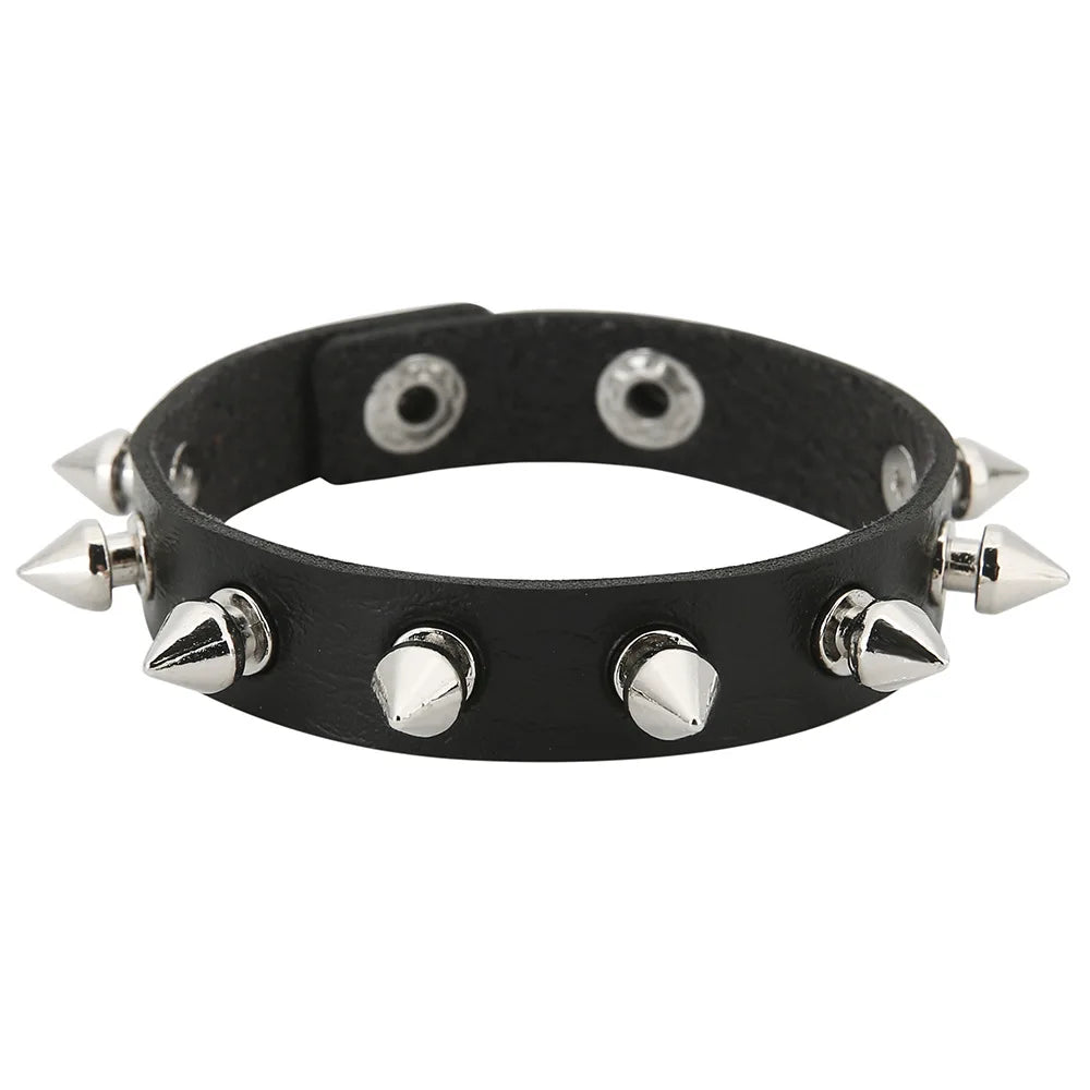 Punk Studded Leather Bracelet – Adjustable Gothic Rivet Cuff for Men & Women