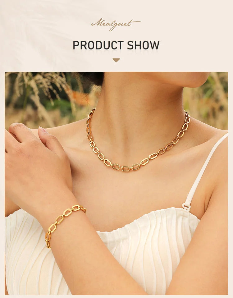 Chunky Gold Link Necklace – Thick Oval Stainless Steel Choker for a Minimalist Look