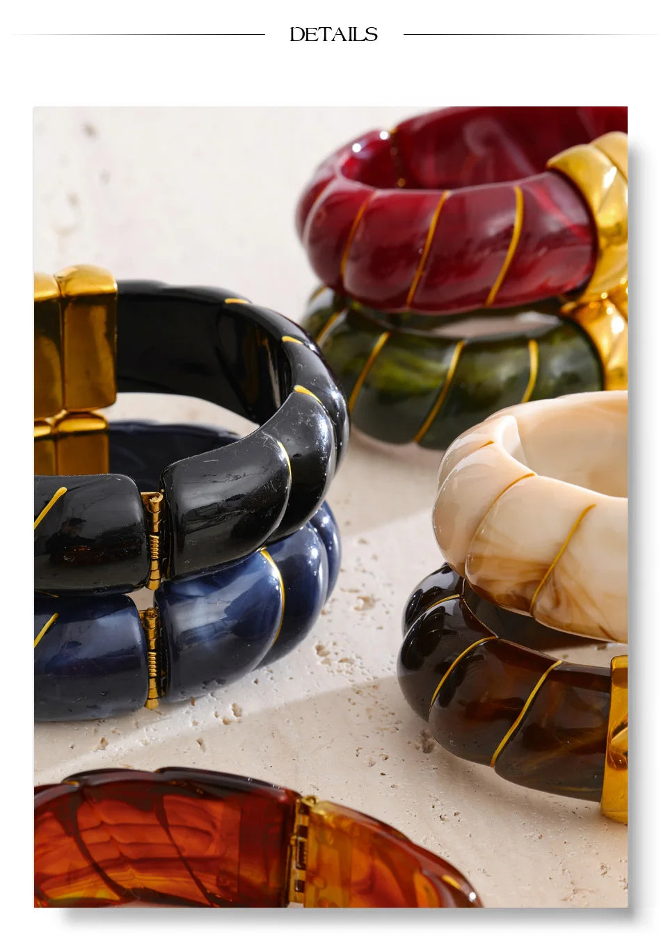 Yhpup Multi-Color Resin Statement Bracelet – Wide Acrylic Bangle with Stainless Steel Accents