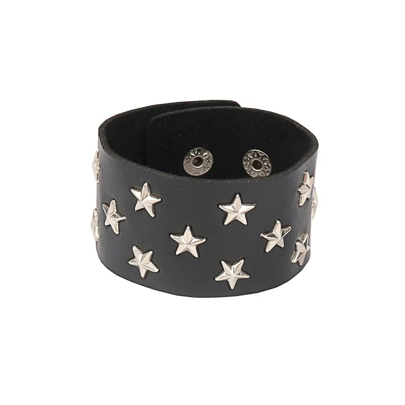 Punk Studded Leather Bracelet – Adjustable Gothic Rivet Cuff for Men & Women